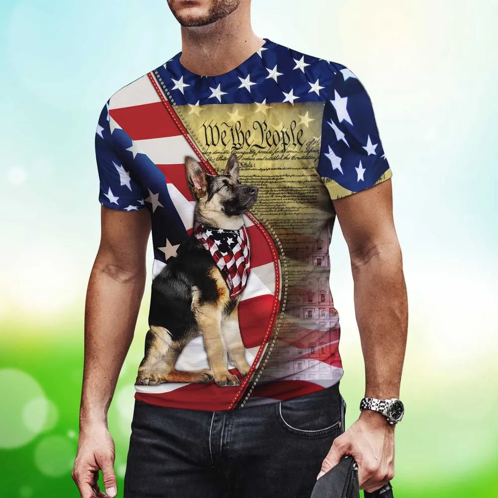 3D Dog T Shirts, German Shepherd American Patriot All Over Print T-Shirt, Gift For Pet Loves