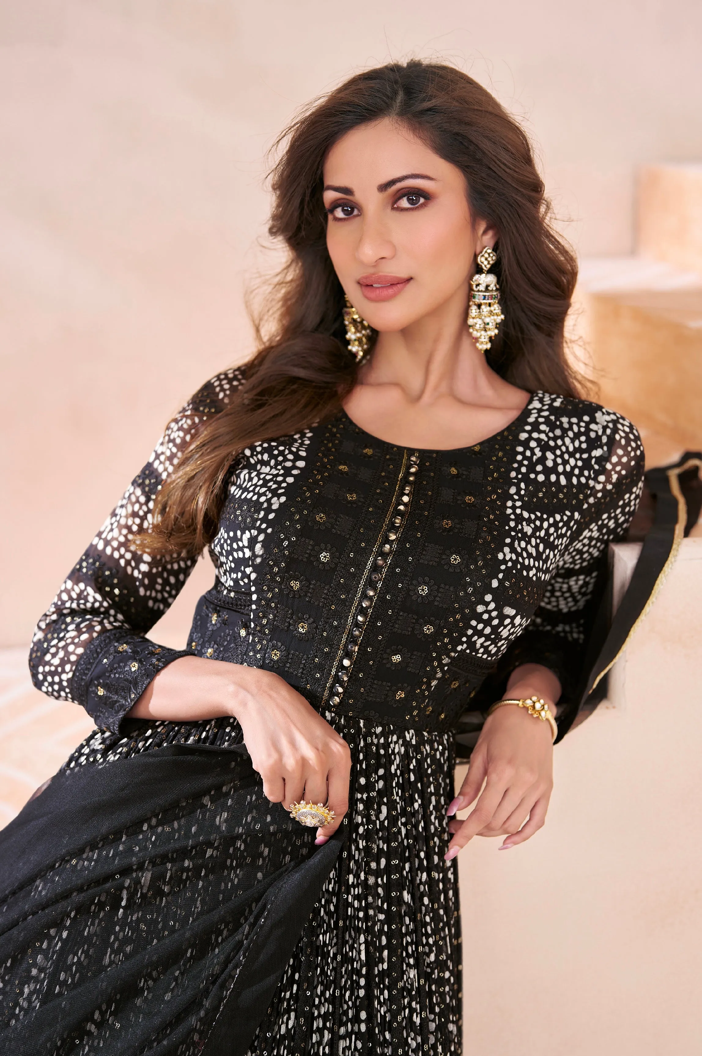 Black Georgette Anarkali Suit with Net Dupatta