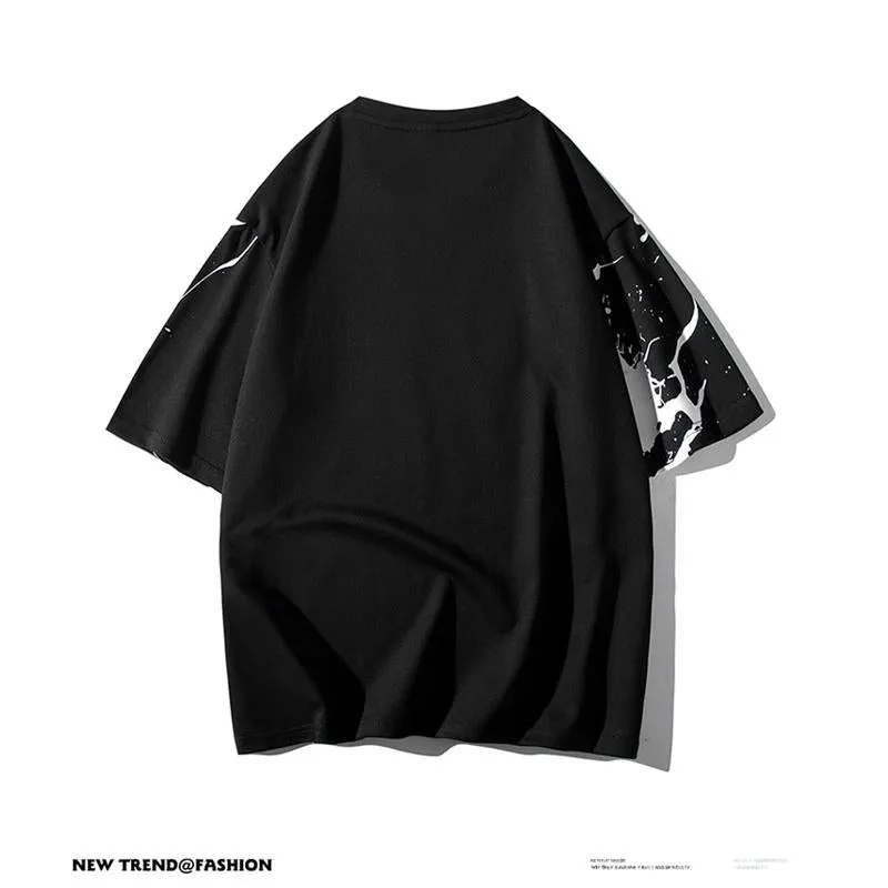 Drop Shoulder Trendy Round Neck Letter Print Short Sleeve Tee