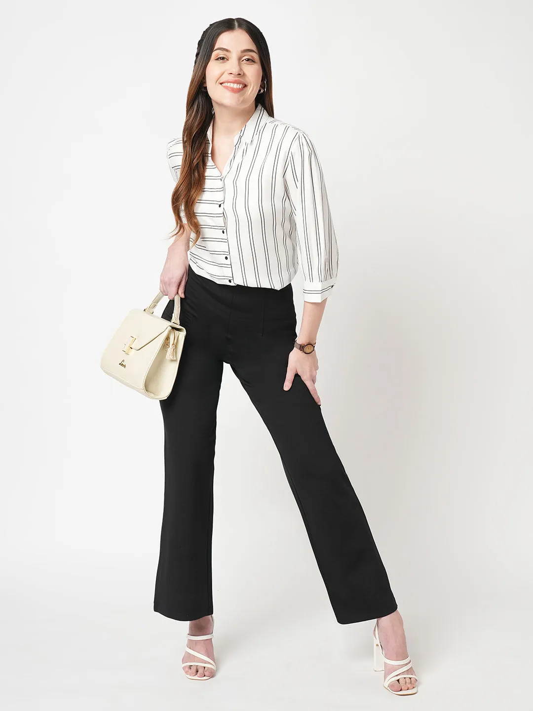 Women Striped Slim Fit Black/White Shirt