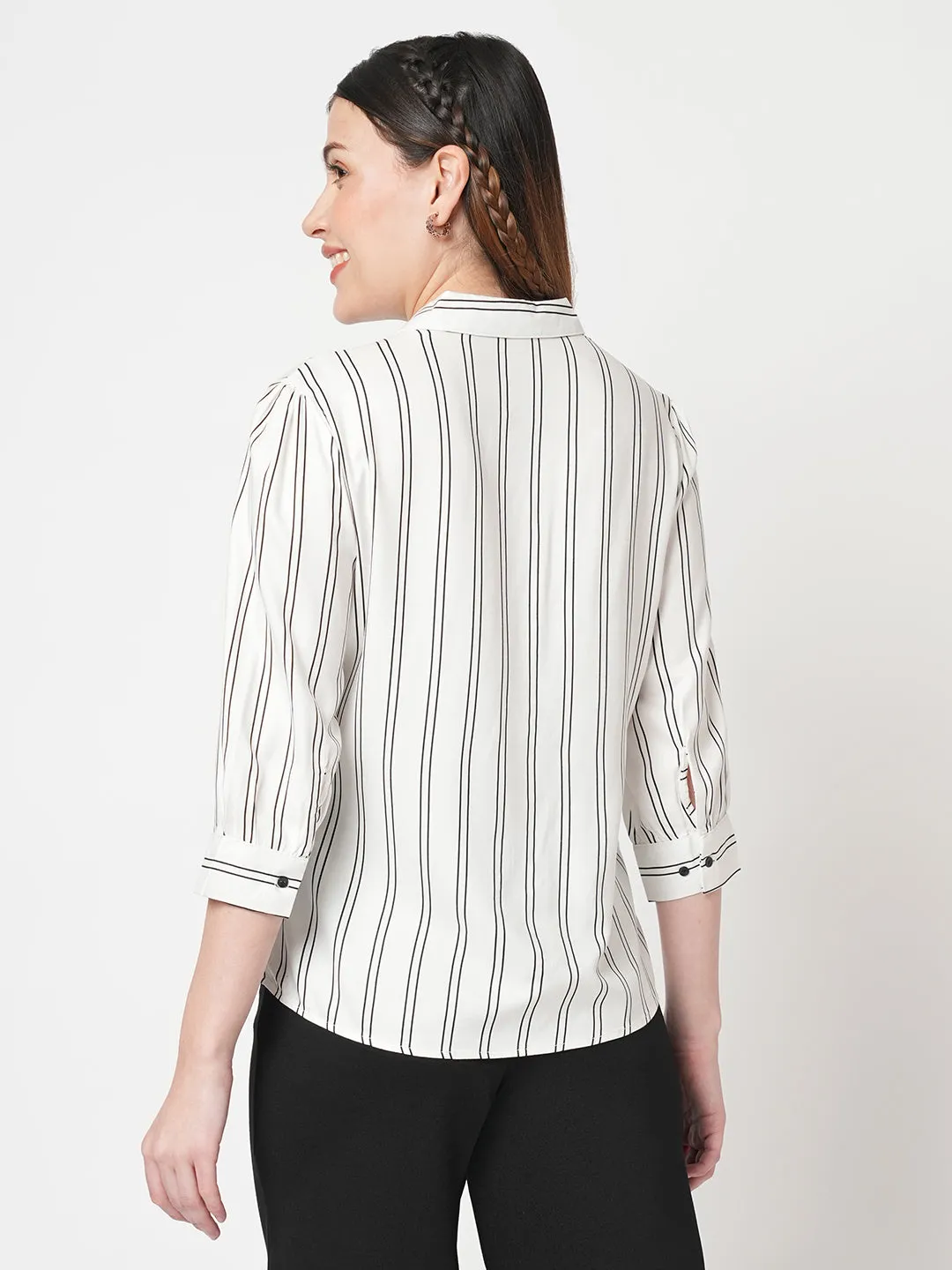 Women Striped Slim Fit Black/White Shirt