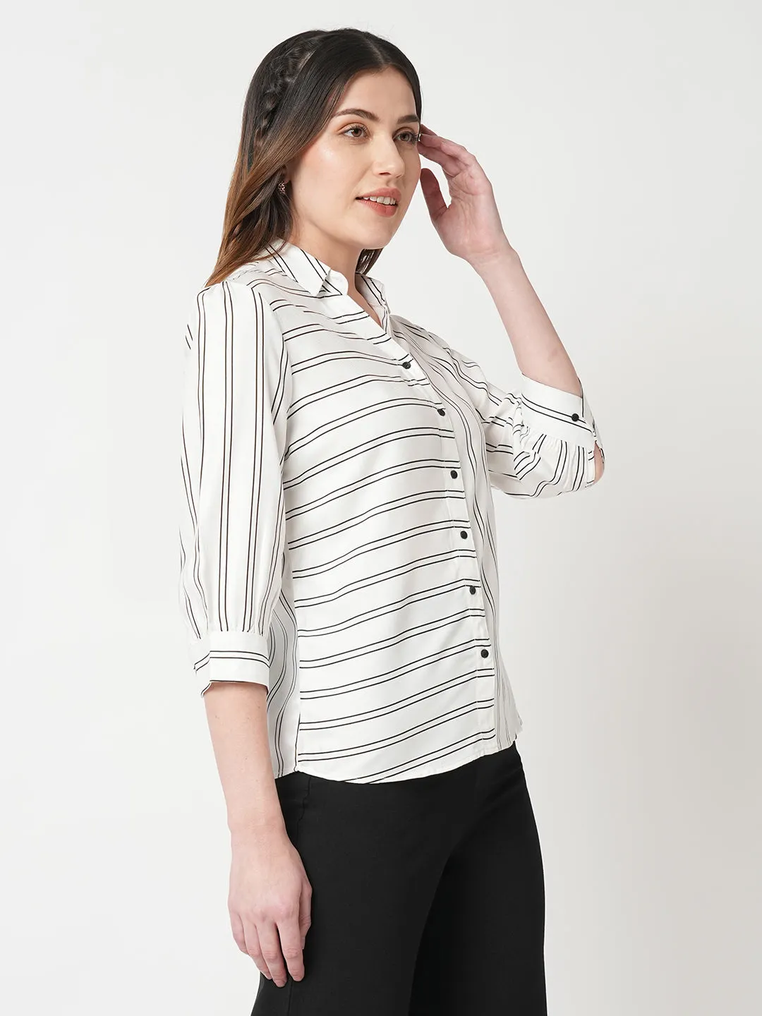 Women Striped Slim Fit Black/White Shirt